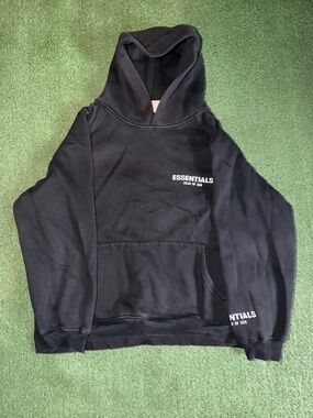 Essentials Black Hoodie with White Logo